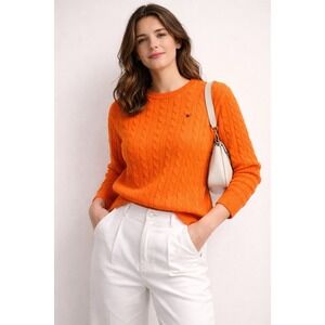 Brooks Brothers Italian Cable Knit Sweater Women's XL Orange Cotton Heritage